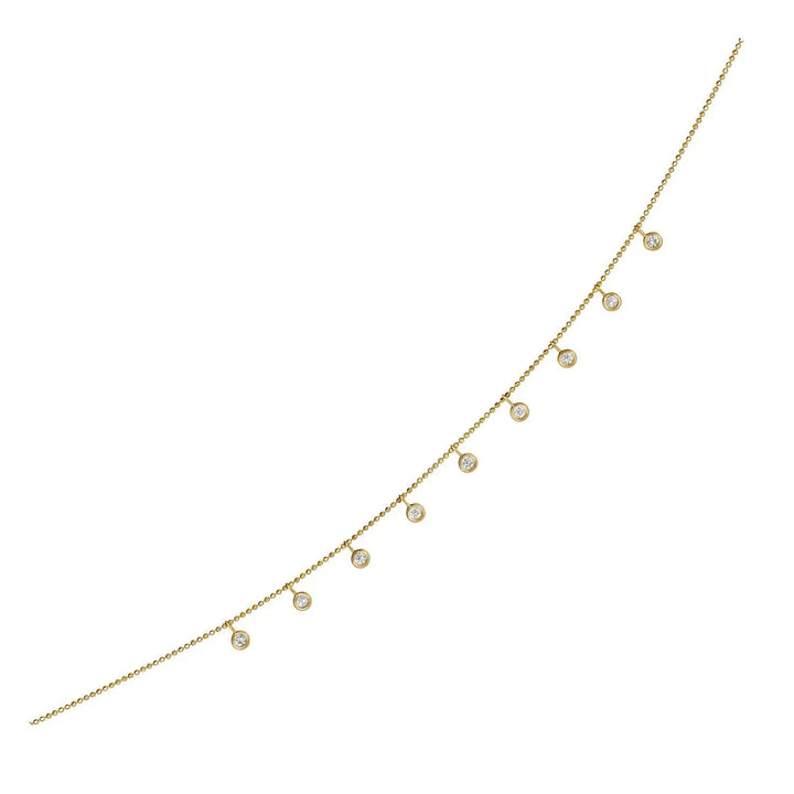 choker 14k yellow gold choker chain necklace with dangling bezel set diamonds