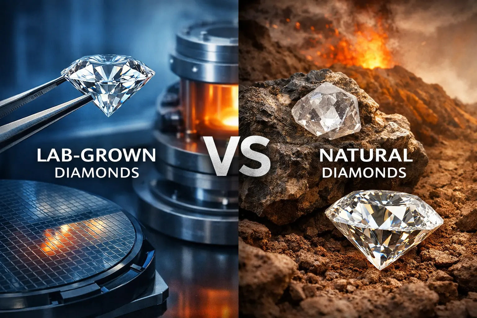 Lab-grown diamond vs natural diamond — scientific comparison of crystal structure, composition and origin