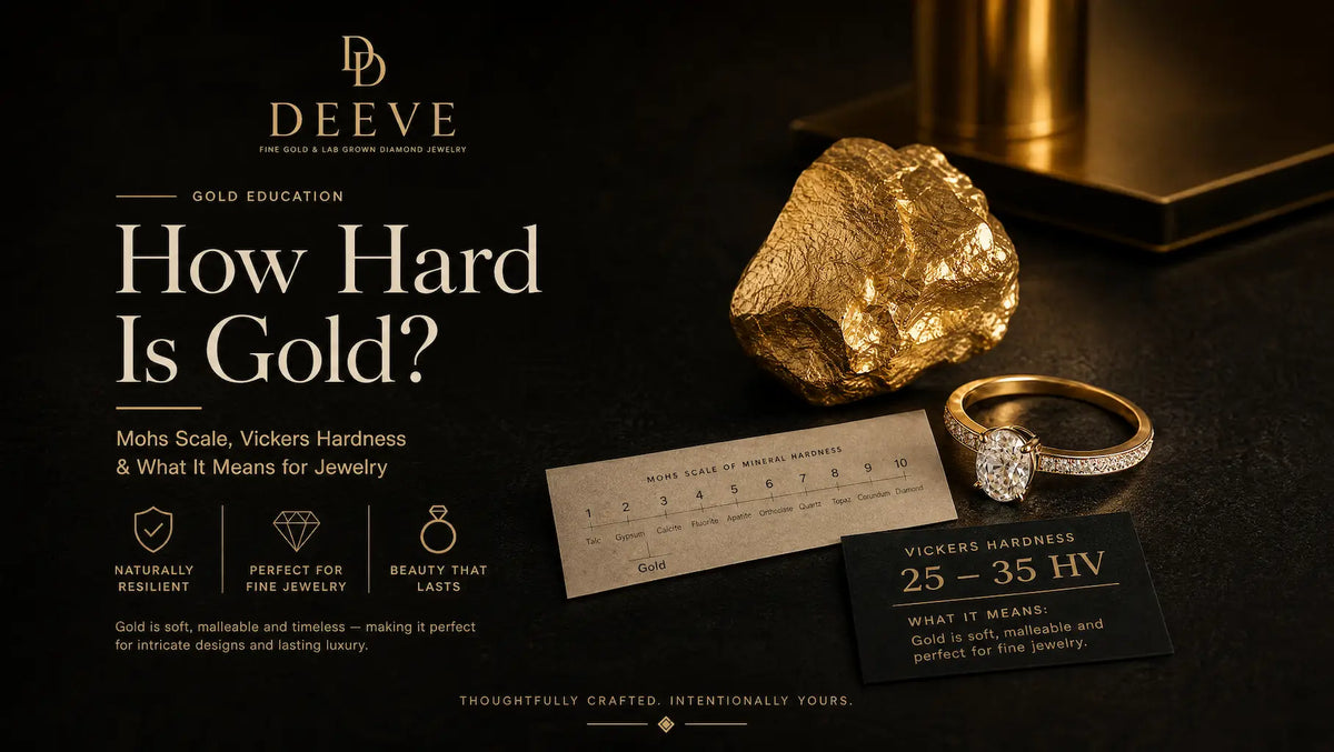 Gold hardness comparison — Mohs scale vs Vickers HV for 14K, 18K and 24K gold jewelry