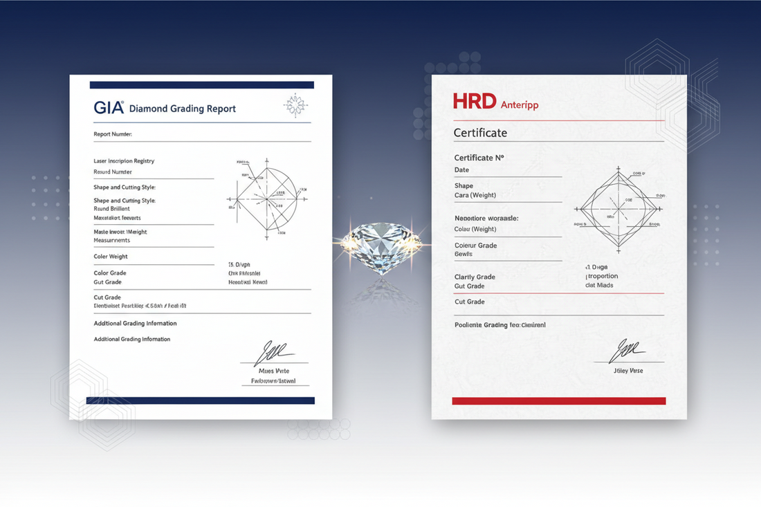 image comparing GIA vs HRD diamond certificates