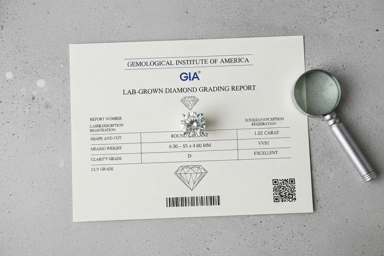 IGI lab grown diamond certificate — grading report showing 4Cs, laser inscription and verification guide