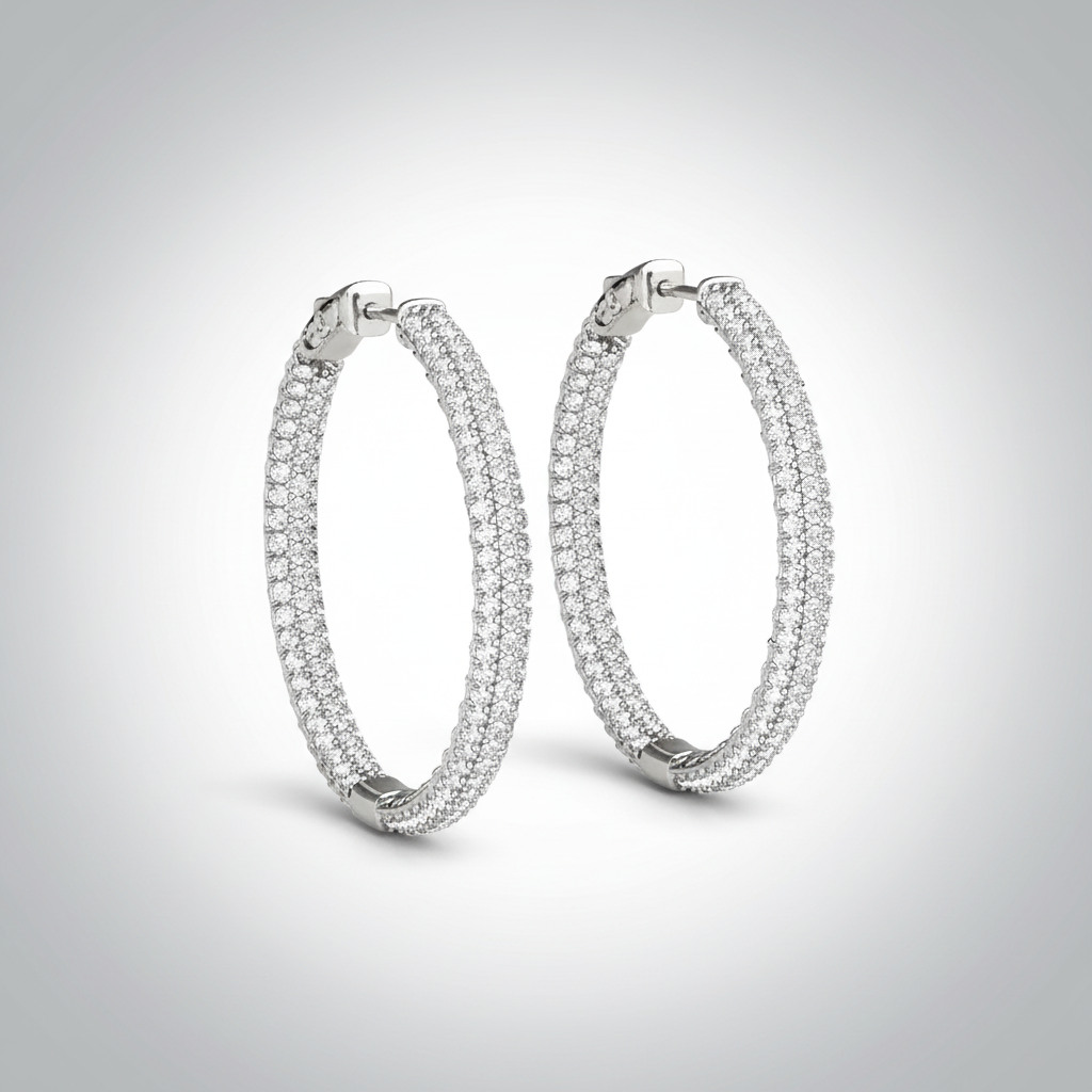 14K gold puffy scallop c hoop earrings on a dark reflective background from Deeve Jewelry Canada