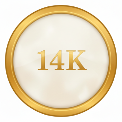 Gold circular emblem with '14K' text on a white background