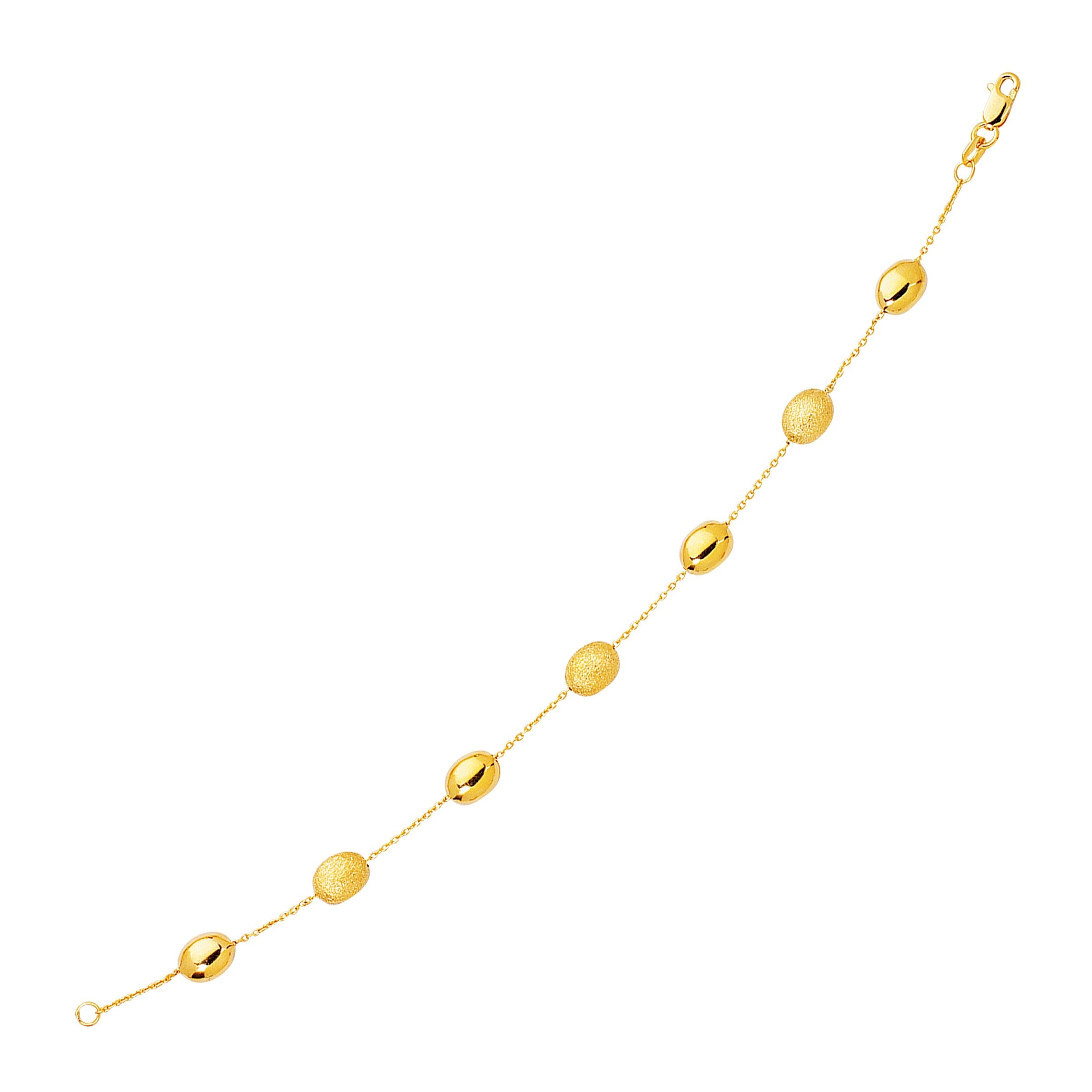 14K Gold Bracelet - Textured & Polished Pebble Stations