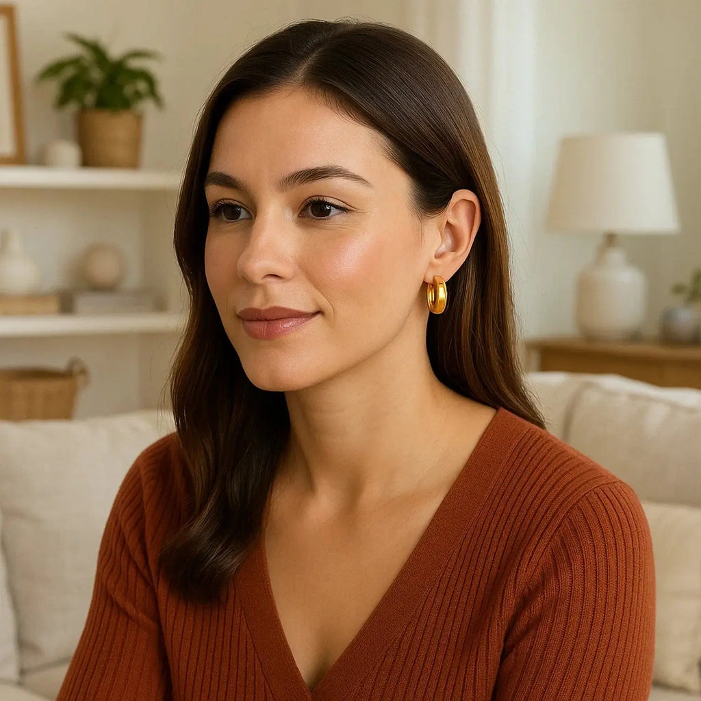 Wide Medium Hoop Earrings Snap Lock | 14K Gold  Hoop Earrings DEEVE