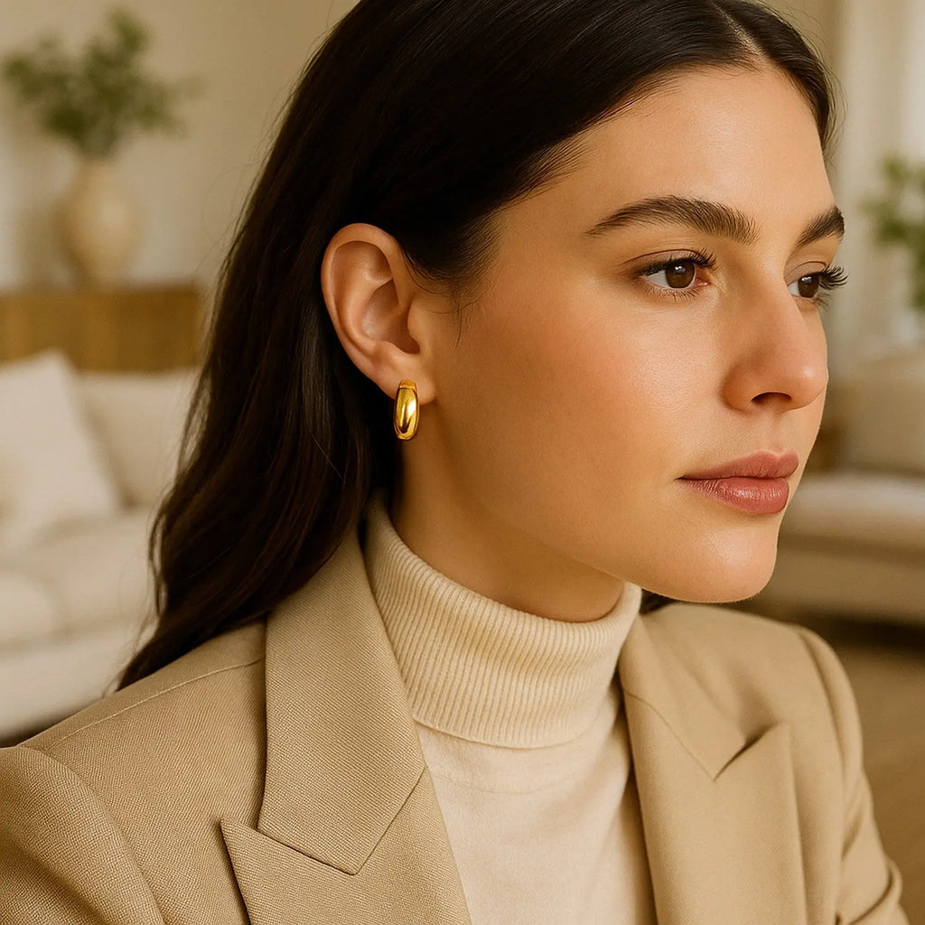 Wide Medium Hoop Earrings Snap Lock | 14K Gold  Hoop Earrings DEEVE