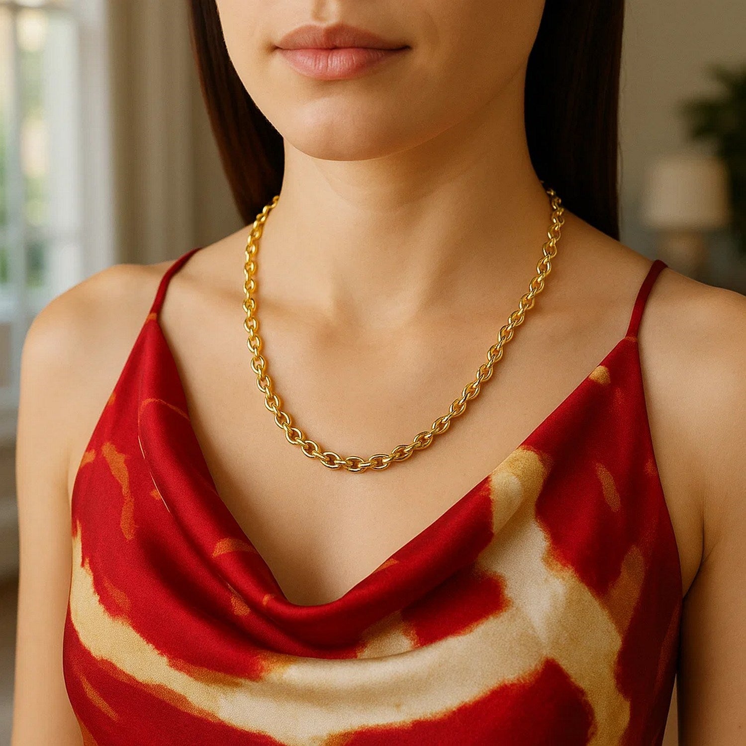 Oval Rolo Chain Necklace in 14K Yellow Gold