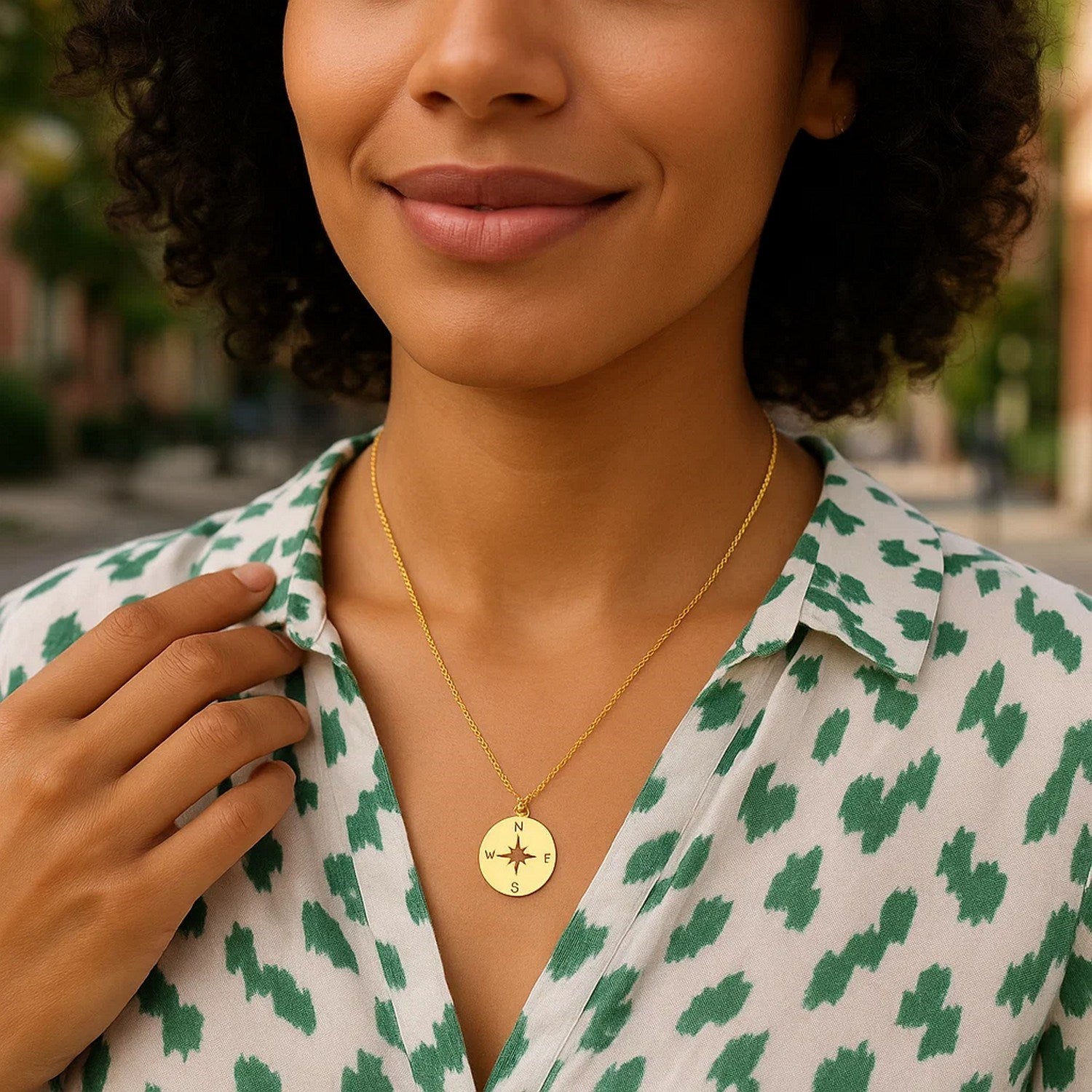 14K Yellow Gold Necklace with Compass