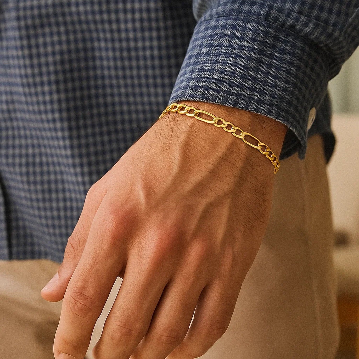 14K Solid Gold Figaro Chain Bracelet - 4.50 mm