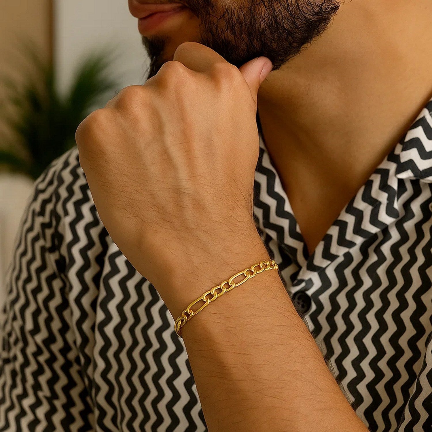 14K Solid Gold Figaro Chain Bracelet - 4.50 mm