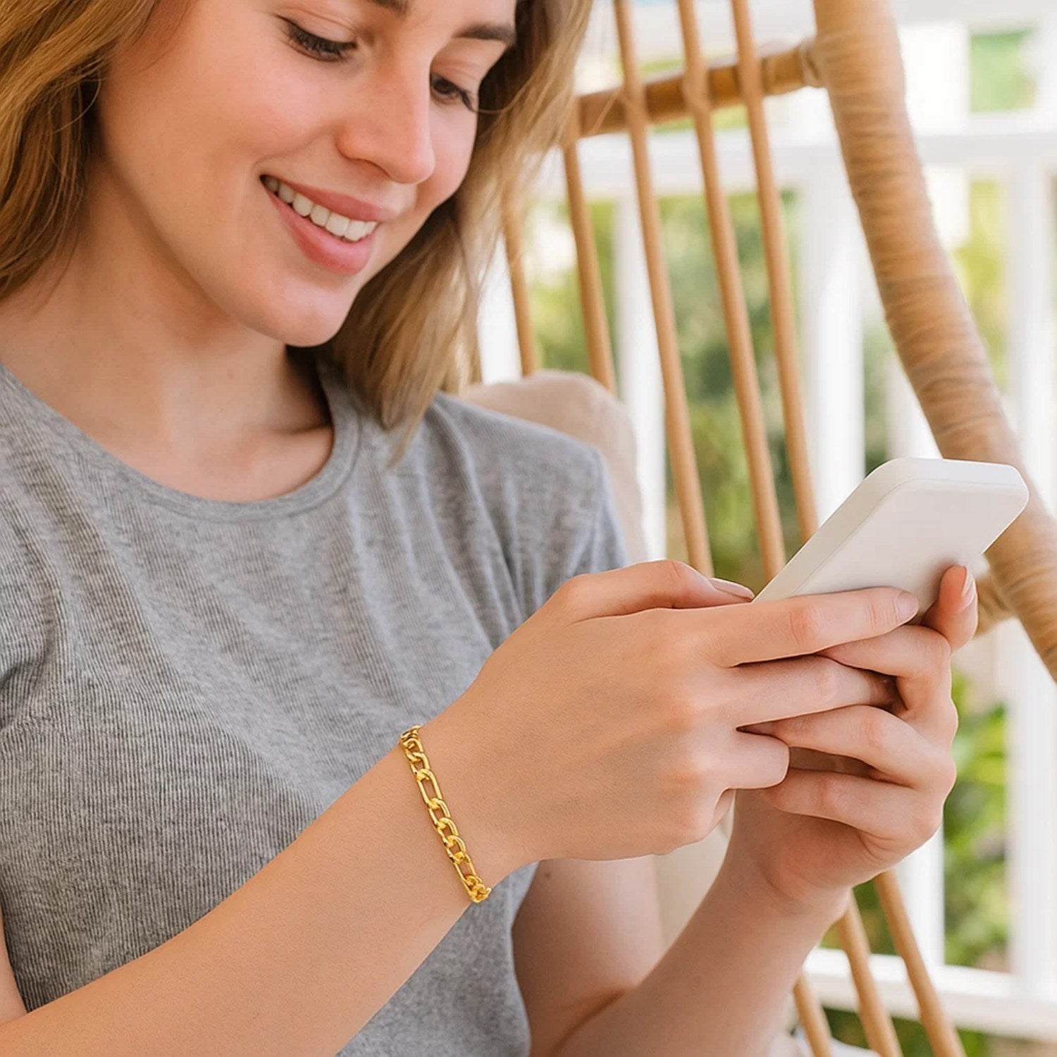 14K Solid Gold Figaro Chain Bracelet - 4.50 mm