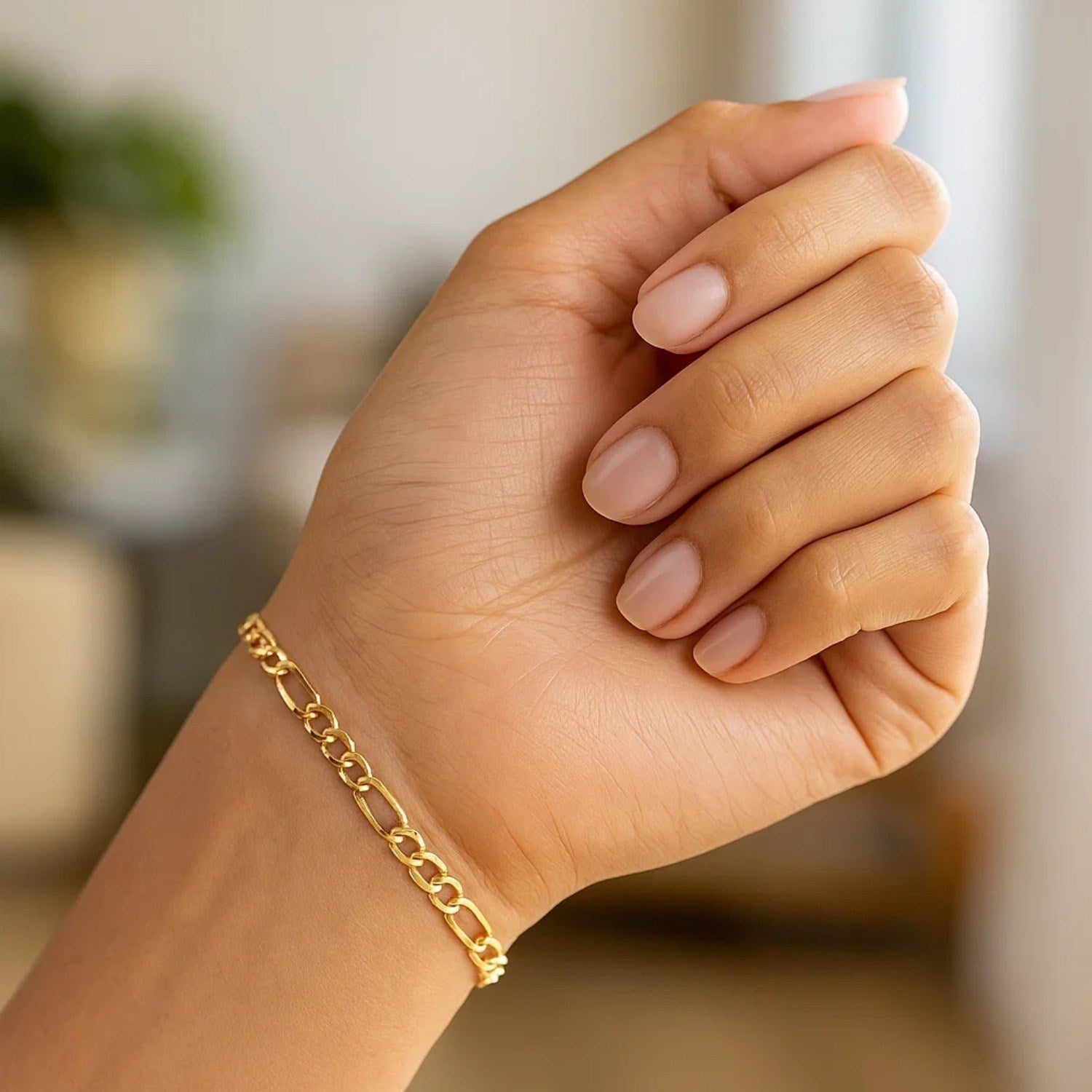 14K Solid Gold Figaro Chain Bracelet - 4.50 mm