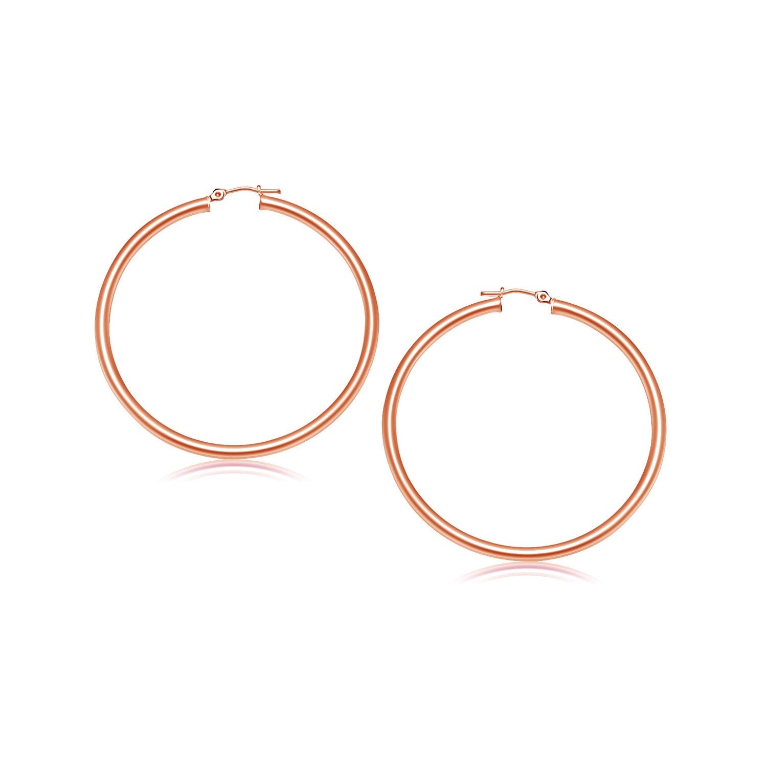 Classic Polished Hoop Earrings in 14K Rose Gold, 3x25mm