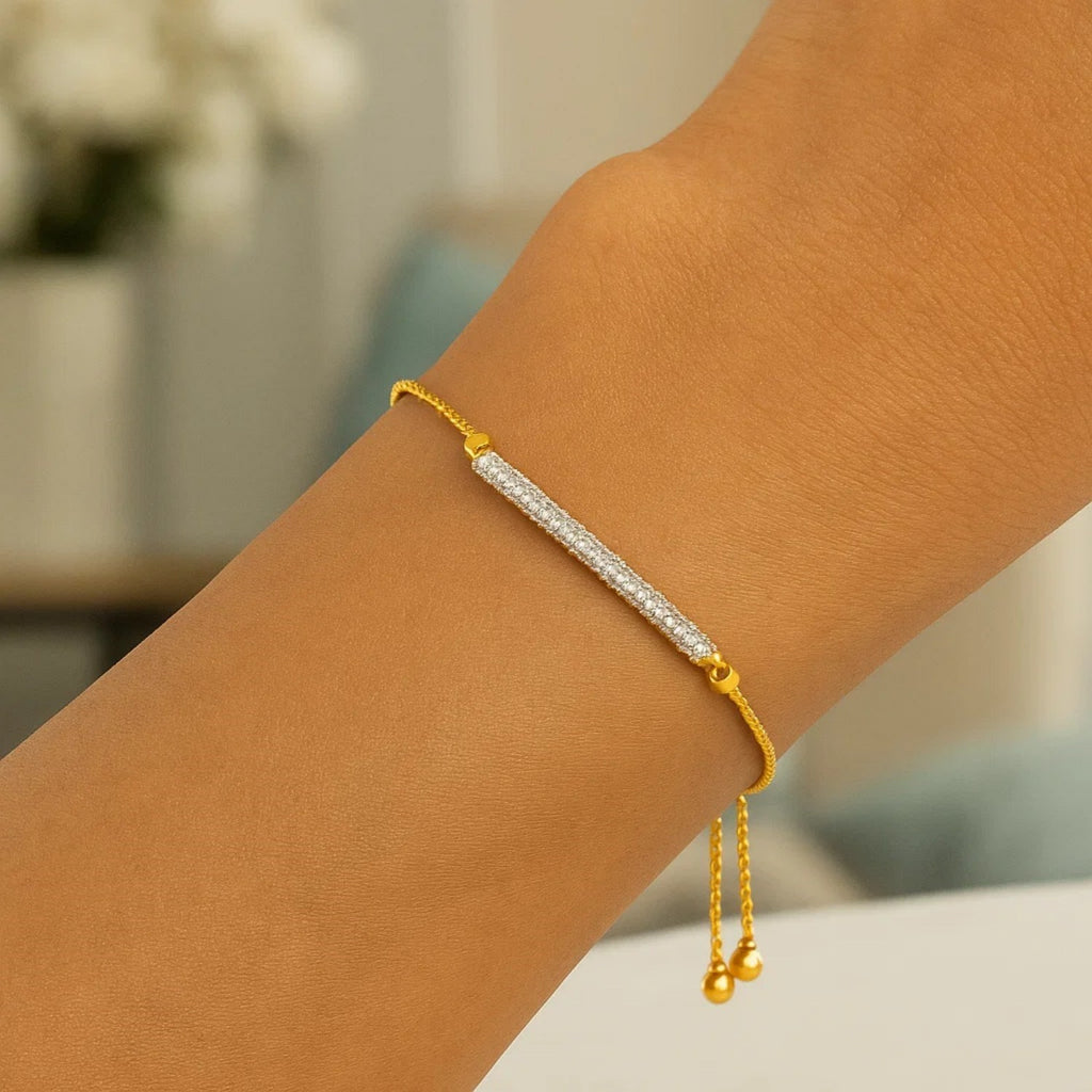 Adjustable Bracelet With Textured Bar And Diamonds 53296 in 14K Yellow Gold