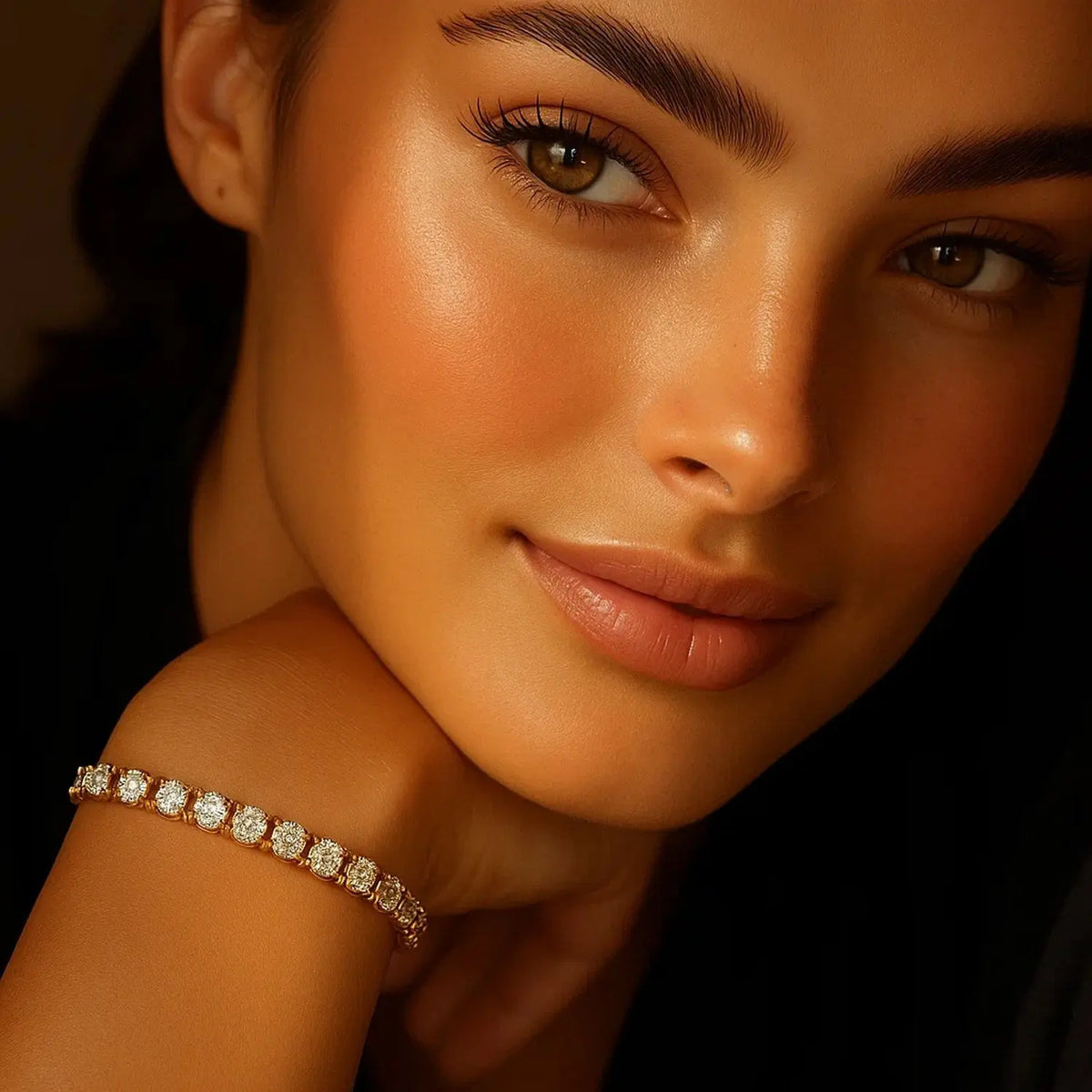 Close-up of 10.00 ct IGI certified round-cut diamonds in 14K Solid Gold tennis bracelet — DEEVE