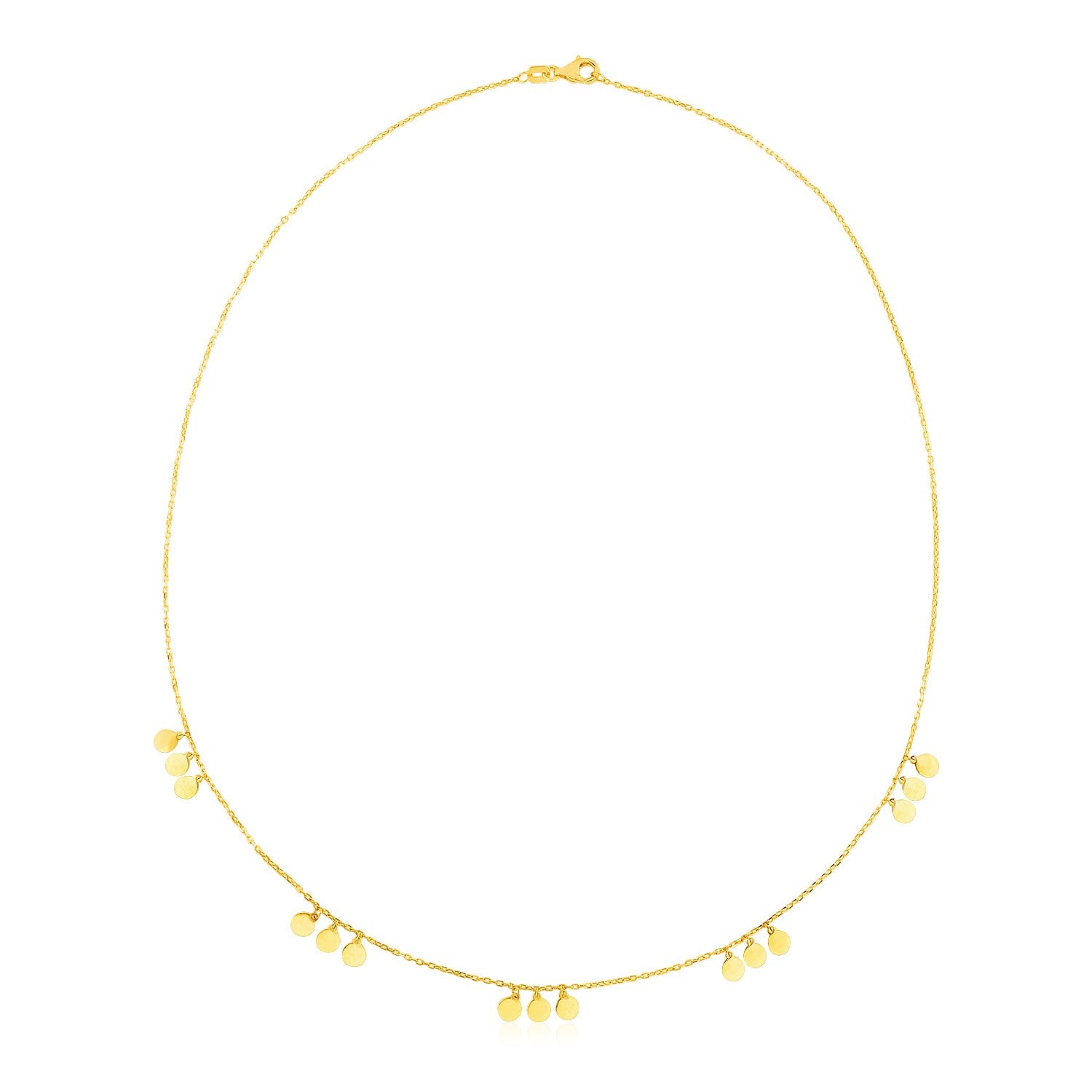 14K Gold Choker Necklace - Circle Dangle Stations