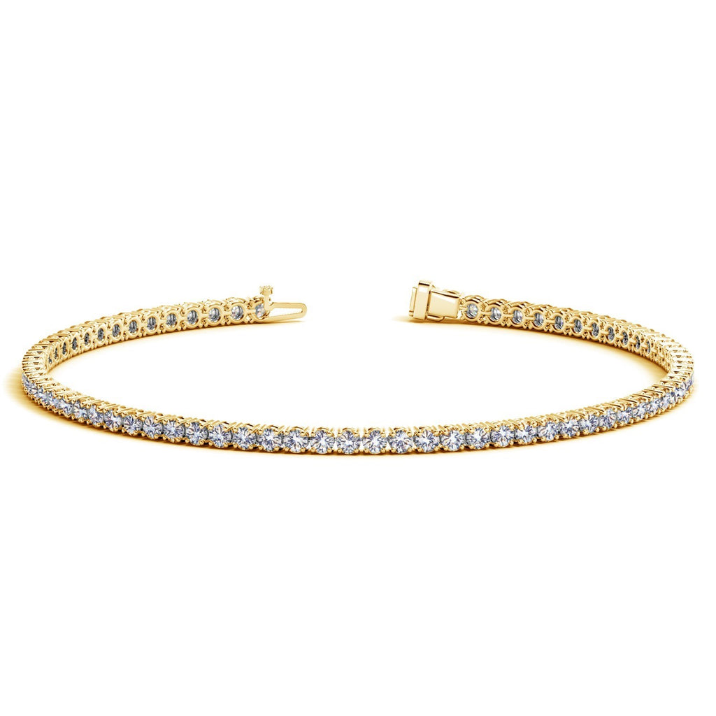 Front view of 14K yellow gold lab-grown diamond tennis bracelet, 2 cttw