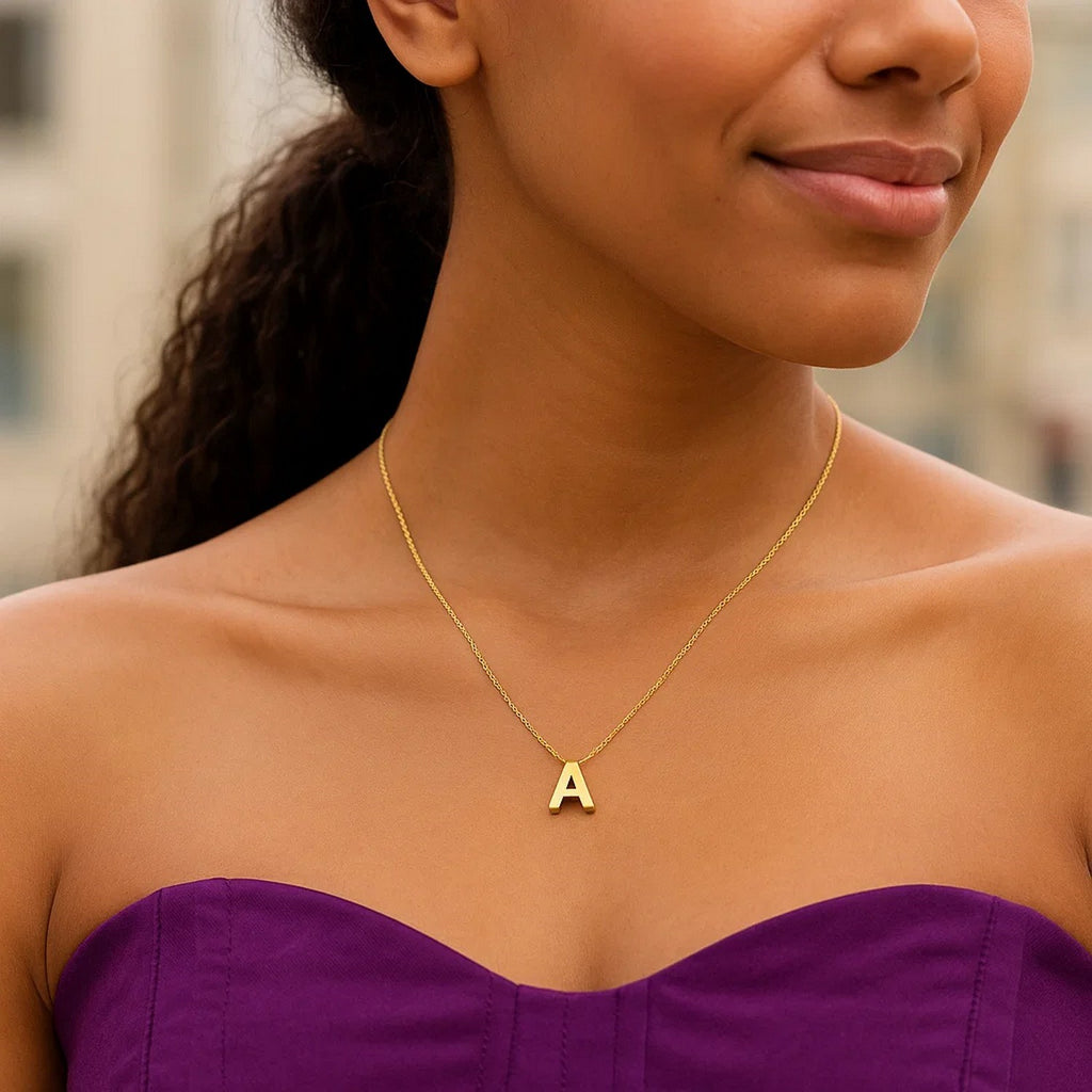 14K Yellow Gold Yours Truly Block Letter Initial A Necklace