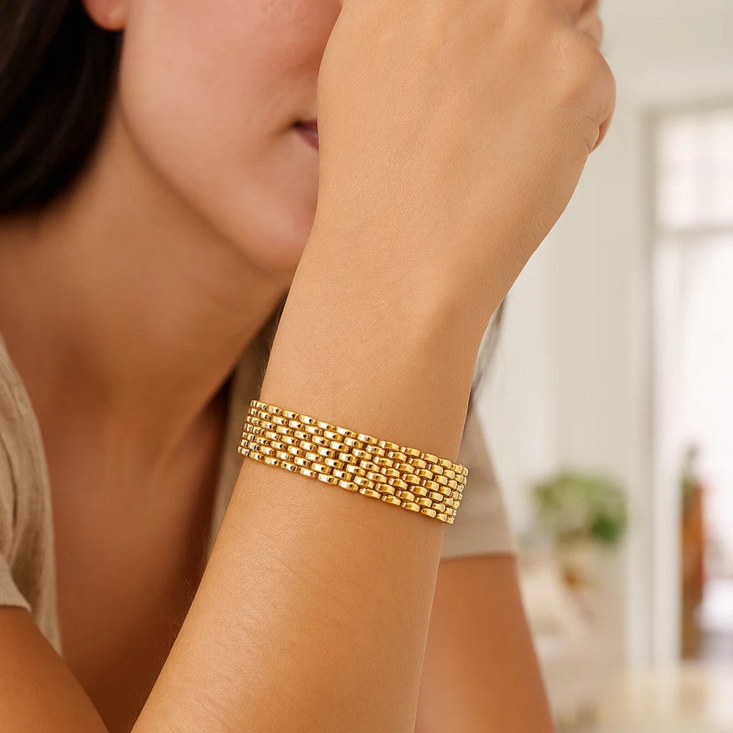 14K Gold Panther Bracelet - Flexible 9mm