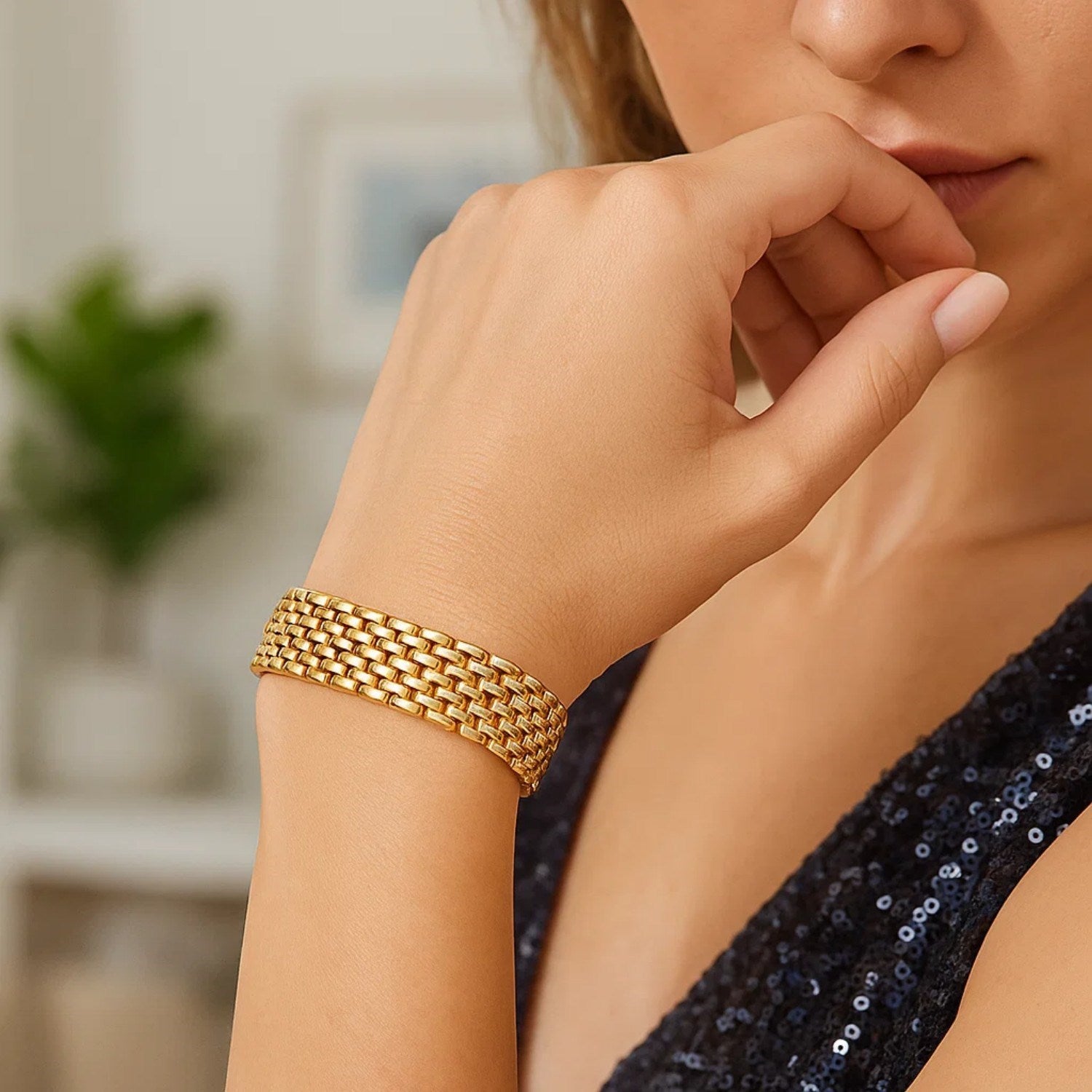 14K Gold Panther Bracelet - Flexible 9mm