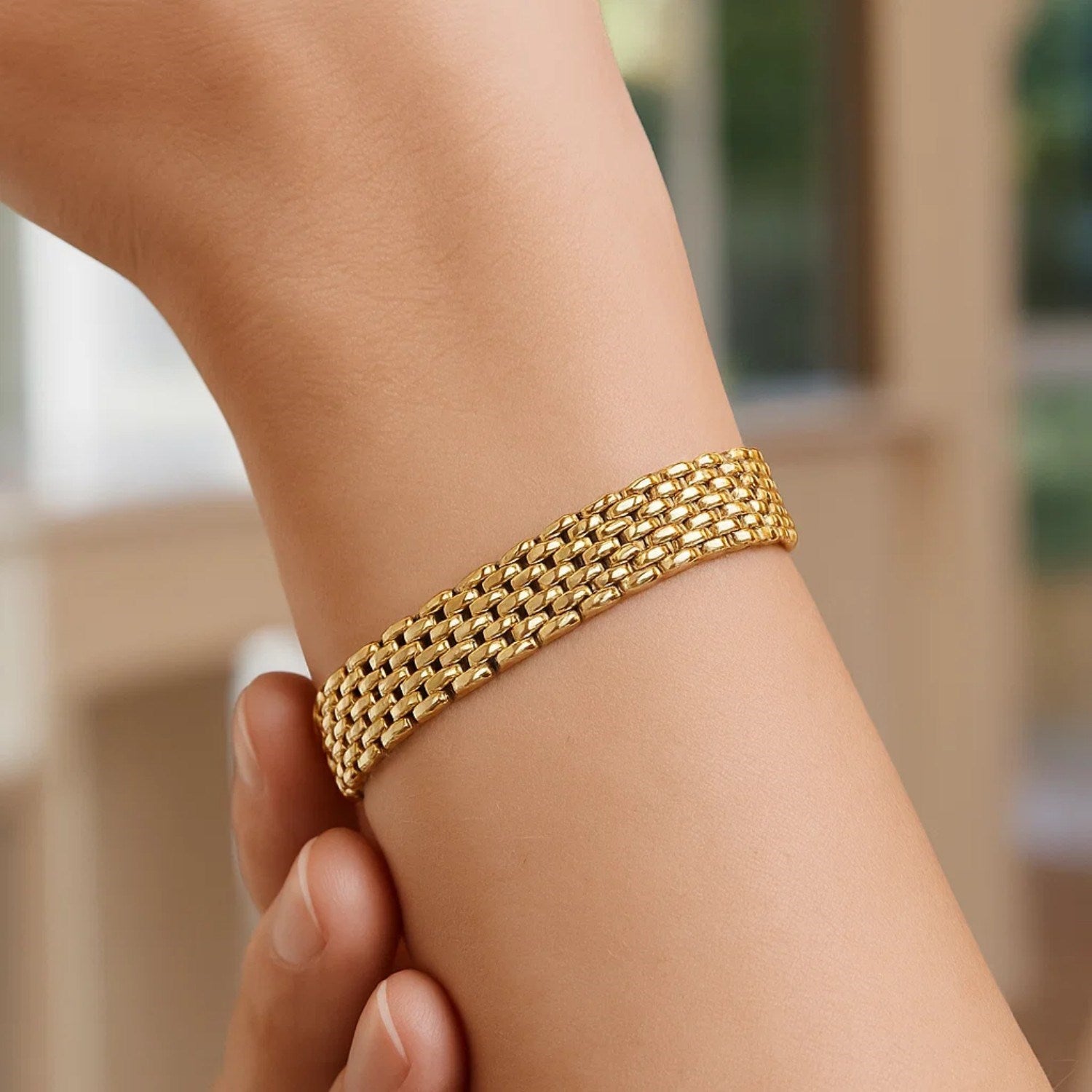14K Gold Panther Bracelet - Flexible 9mm