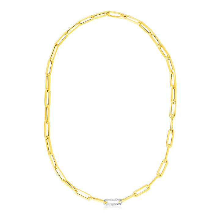 Diamond Link Paperclip Chain Necklace - 14K Yellow Gold