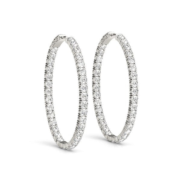 14K White Gold Diamond Hoop Earrings - Two-Sided Oval