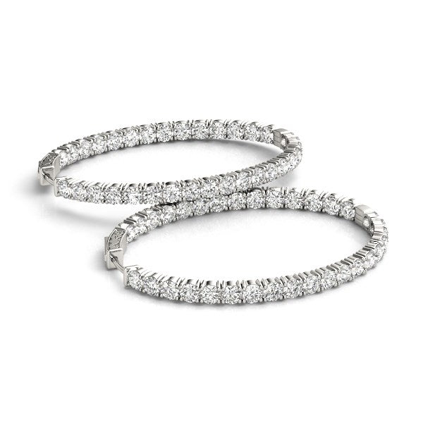14K White Gold Diamond Hoop Earrings - Two-Sided Oval