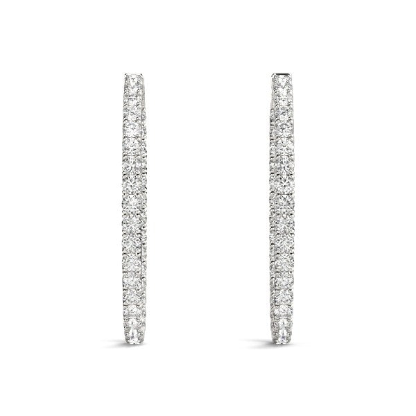 14K White Gold Diamond Hoop Earrings - Two-Sided Oval