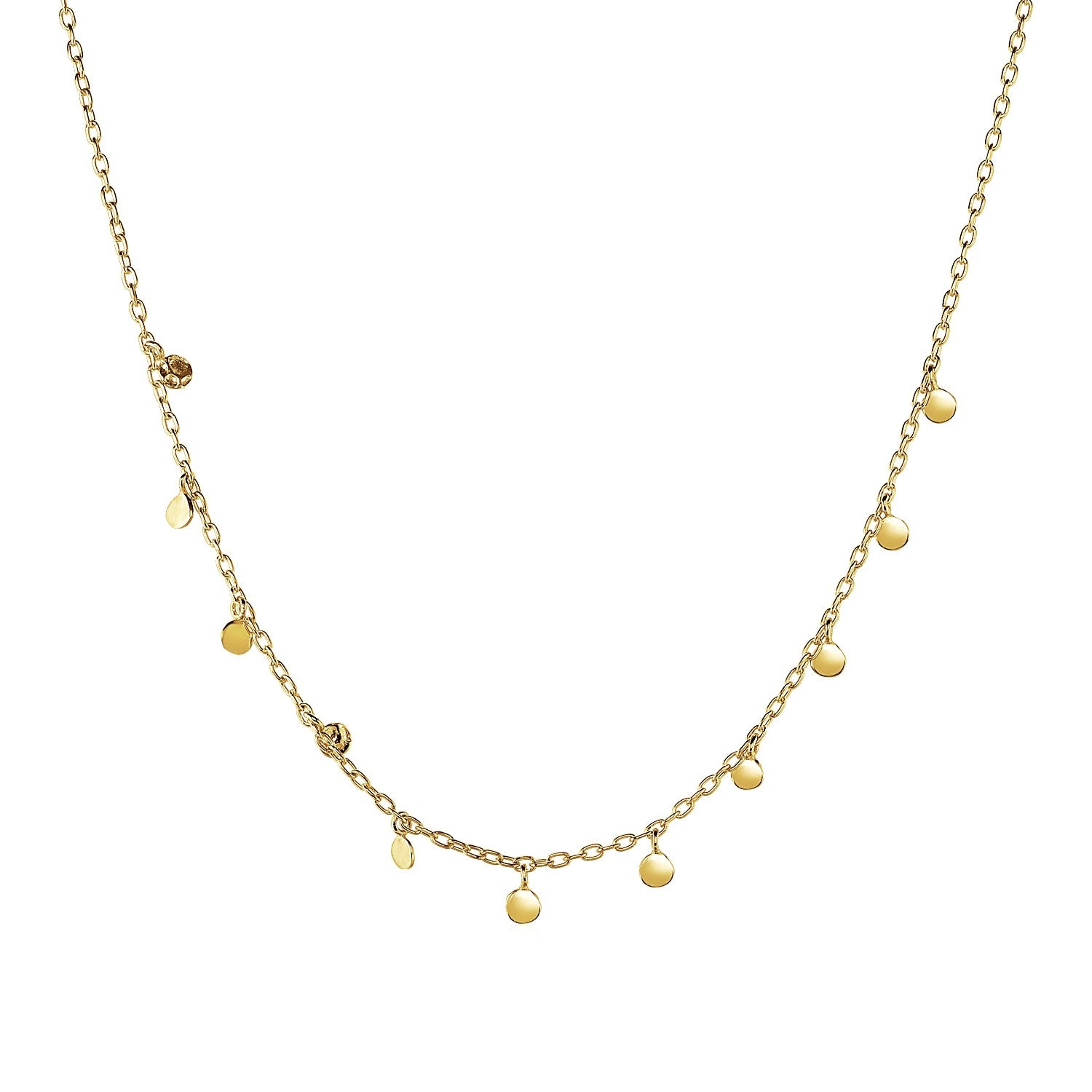 choker 14k gold chain necklace with dangling flat mini discs
