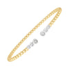 Front view of 14K two-tone Pallina open beaded cuff bangle with bezel-set diamonds, 3.00mm