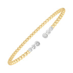 Front view of 14K two-tone Pallina open beaded cuff bangle with bezel-set diamonds, 3.00mm