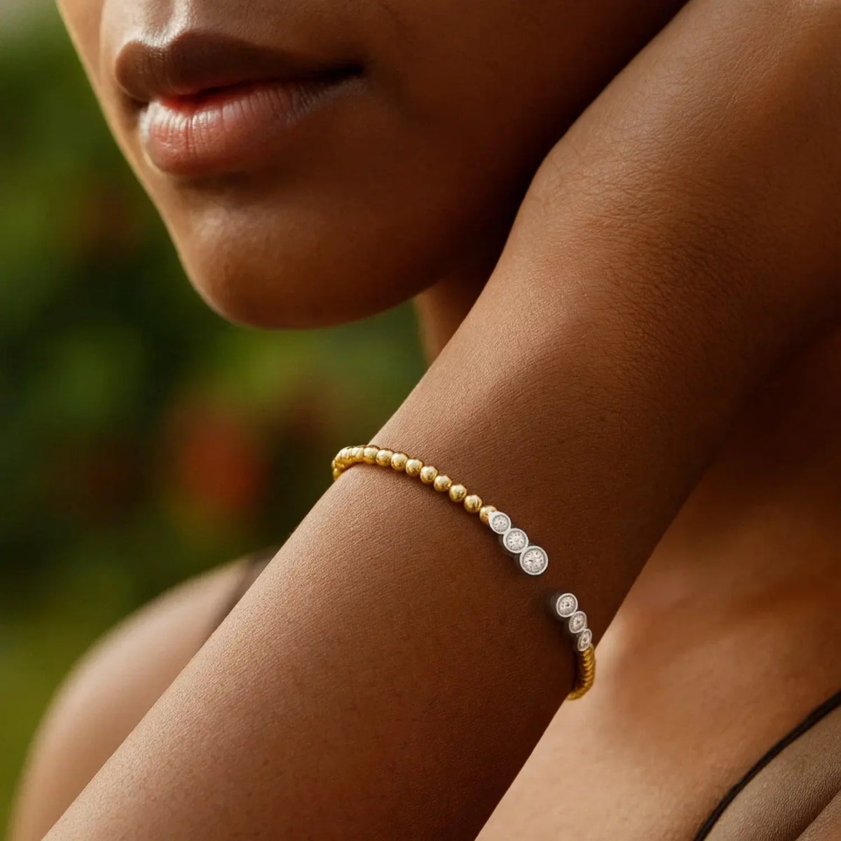 14k Yellow Gold Palina Diamond Bead Bangle  Cuffs DEEVE