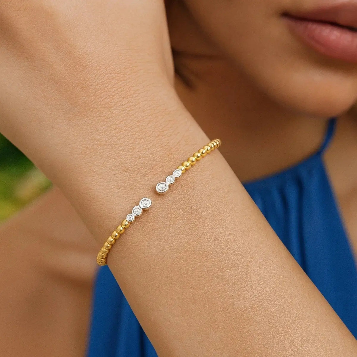 14k Yellow Gold Palina Diamond Bead Bangle  Cuffs DEEVE
