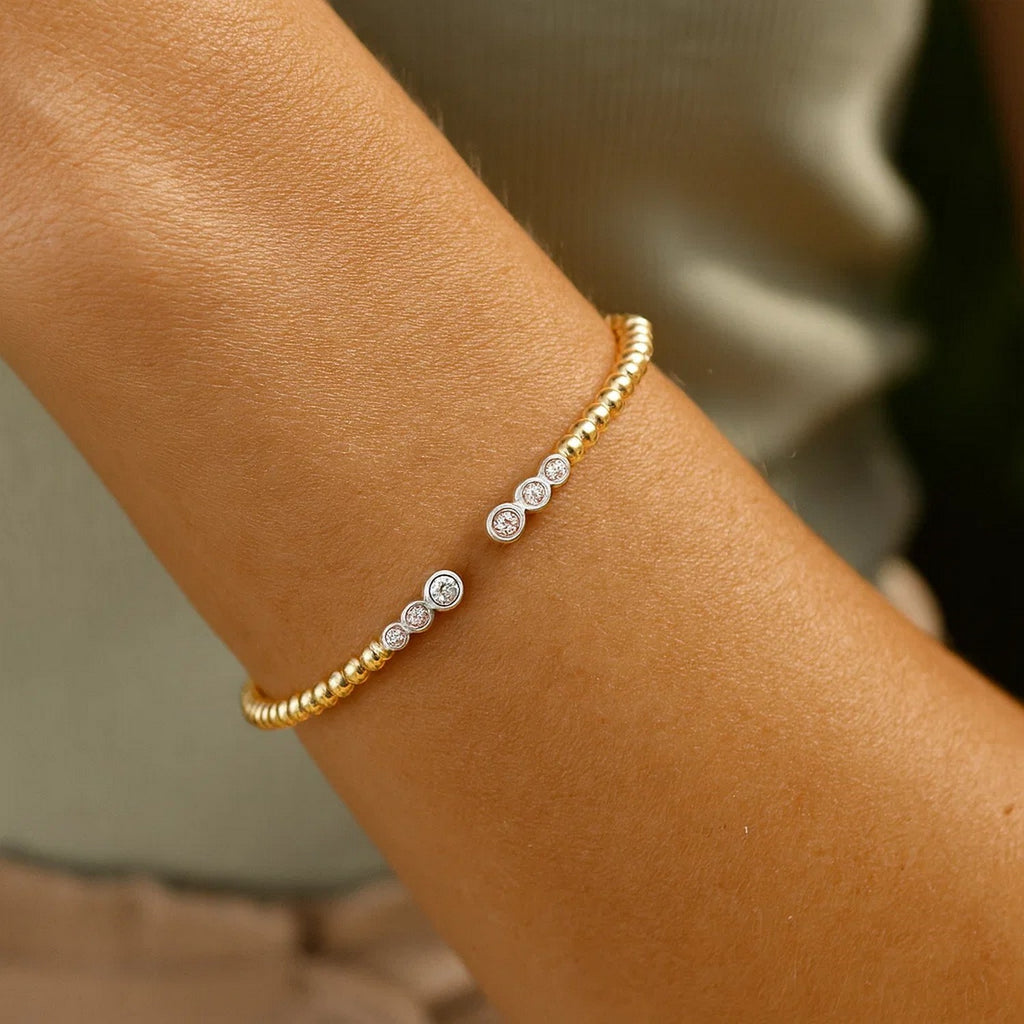 14k Yellow Gold Palina Diamond Bead Bangle