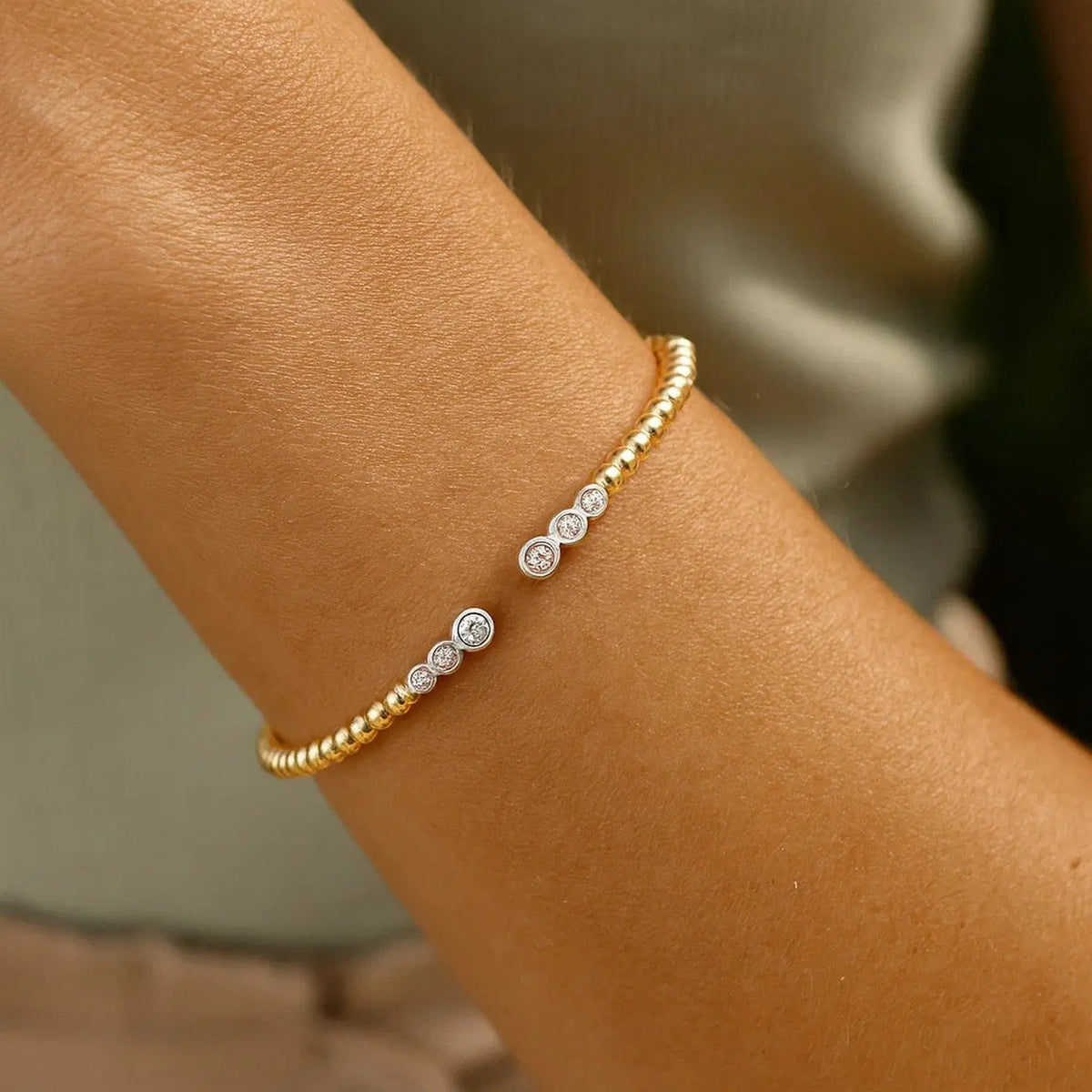 14k Yellow Gold Palina Diamond Bead Bangle  Cuffs DEEVE
