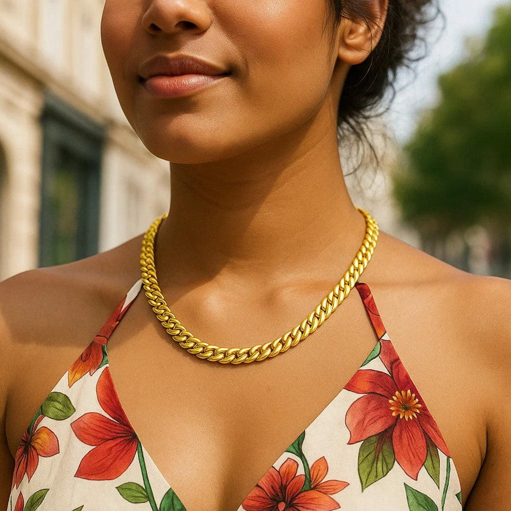 Cuban Chain Choker Necklace in 14K Yellow Gold
