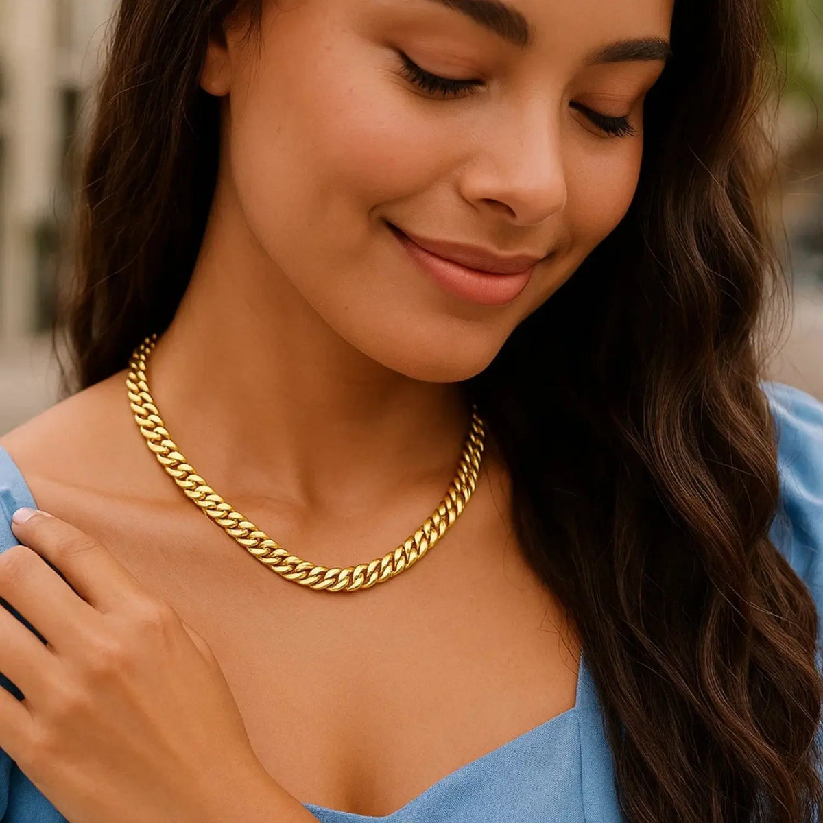 Cuban Chain Choker Necklace in 14K Yellow Gold  Chains DEEVE