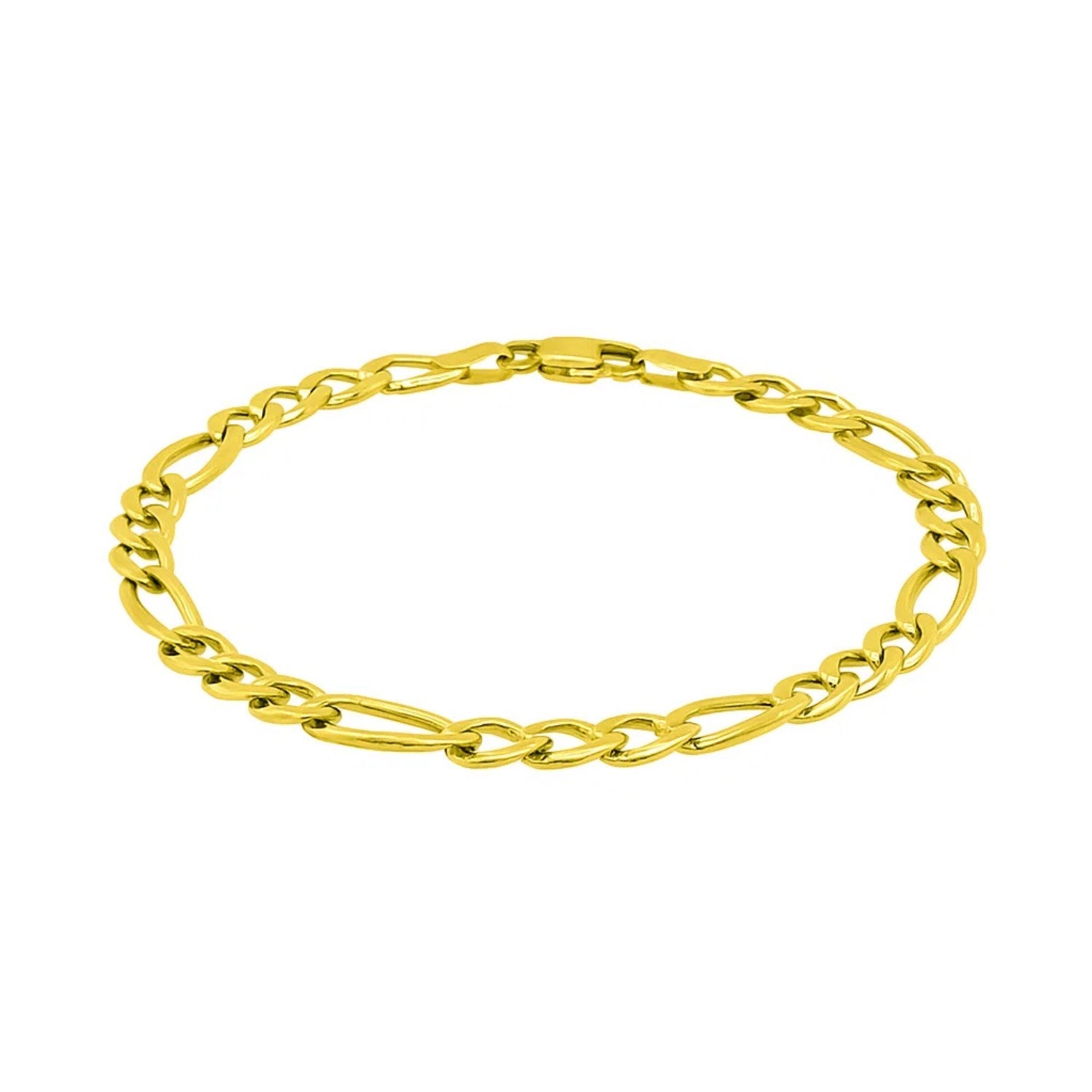 14K Gold Figaro Bracelet - Solid 6mm Links