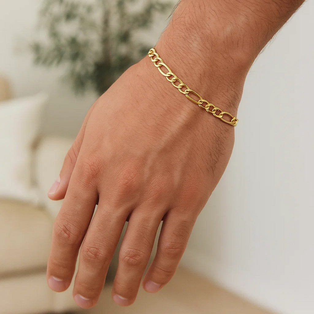 14K Yellow Gold Solid Figaro Bracelet