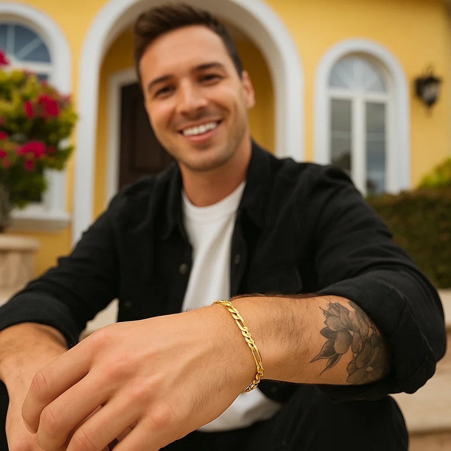 14K Gold Figaro Bracelet - Solid 6mm Links