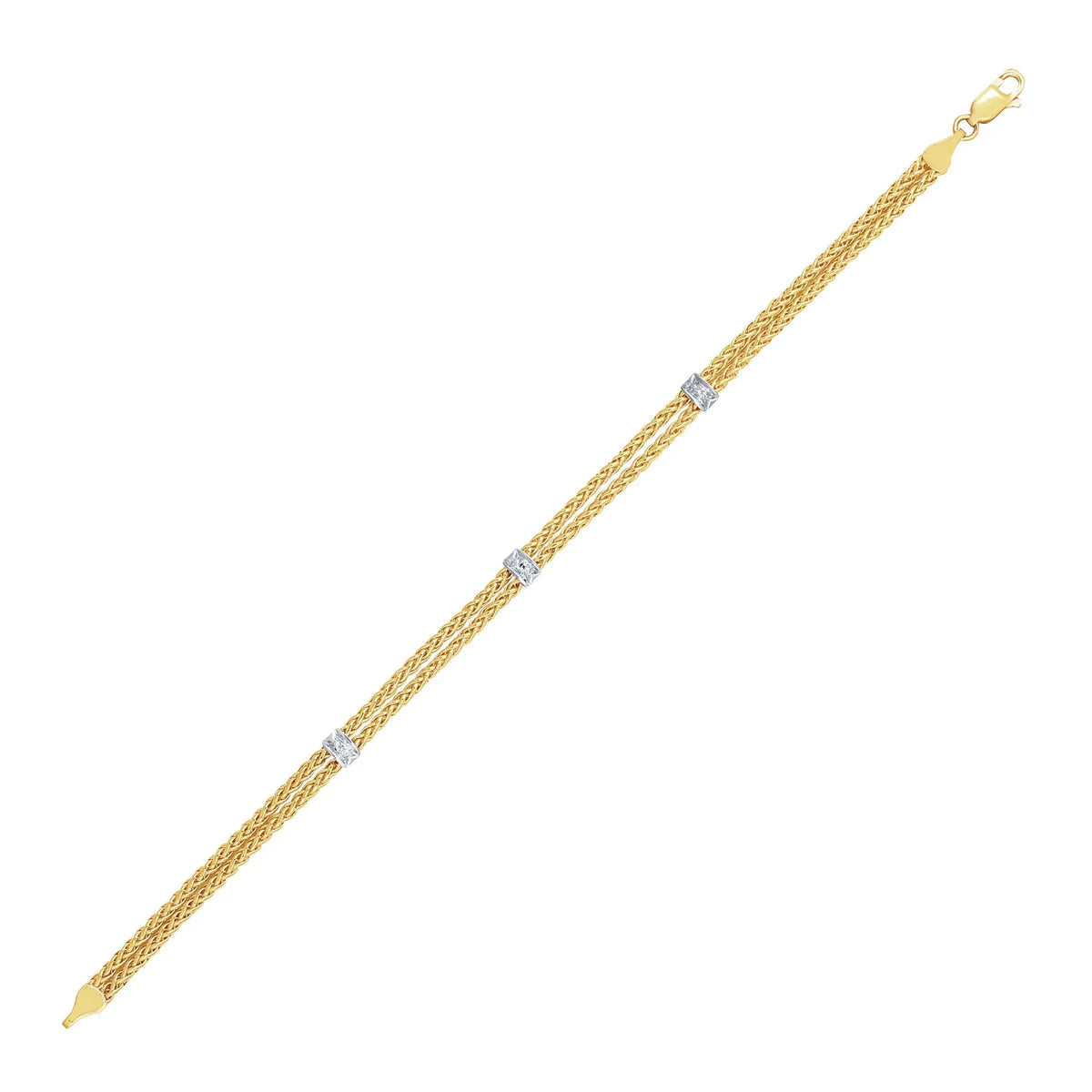 Dual Wheat Chain Bracelet With Diamond Stations in 14K Two Tone Gold  Woven Bracelets DEEVE