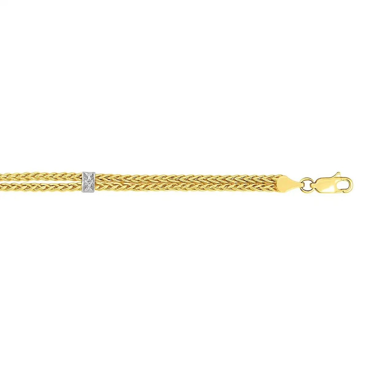 Dual Wheat Chain Bracelet With Diamond Stations in 14K Two Tone Gold  Woven Bracelets DEEVE