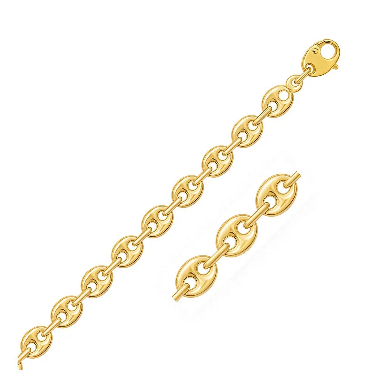 14K Gold Mariner Bracelet - Puffed 6.8mm Links