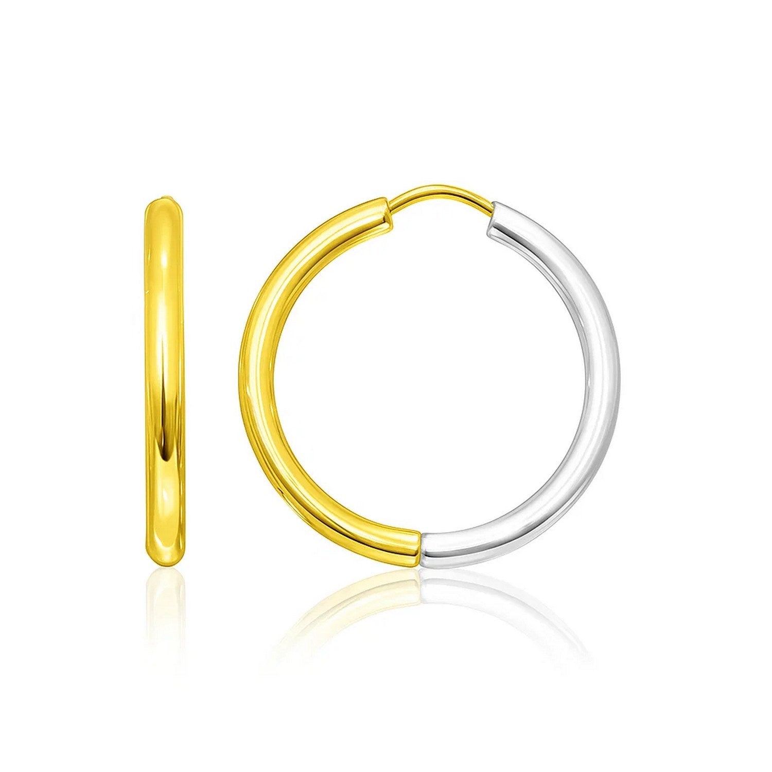 14K Two Tone Gold Hoop Earrings | 14K Gold