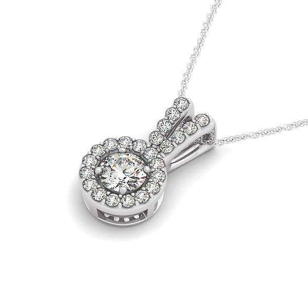 14K White Gold Diamond Pendant - Split Bail Halo (3/4 cttw)