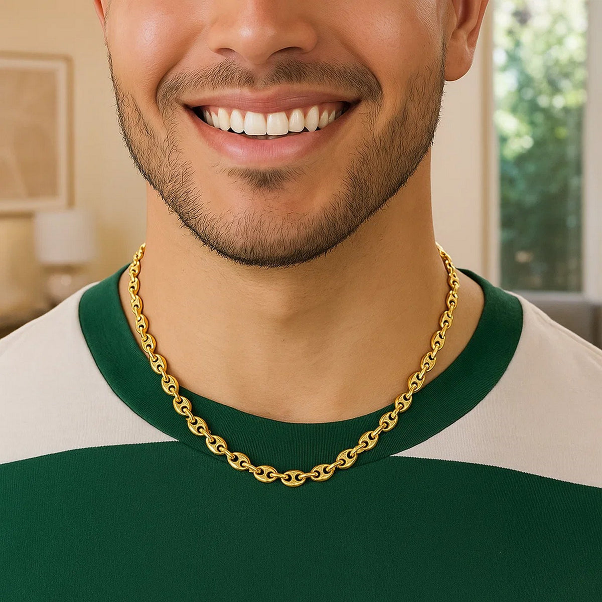Puffed mariner link chain necklace in 14K yellow gold, 4.70mm