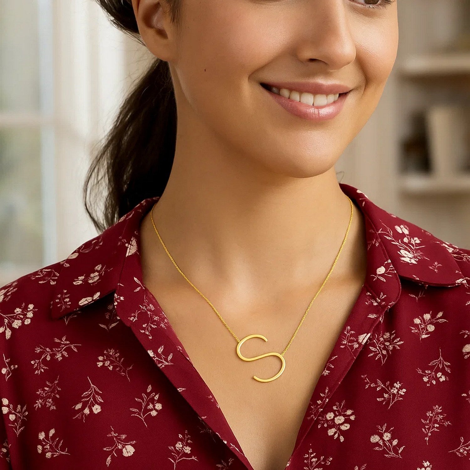 14K Yellow Gold Yours Truly Large Initial S Necklace