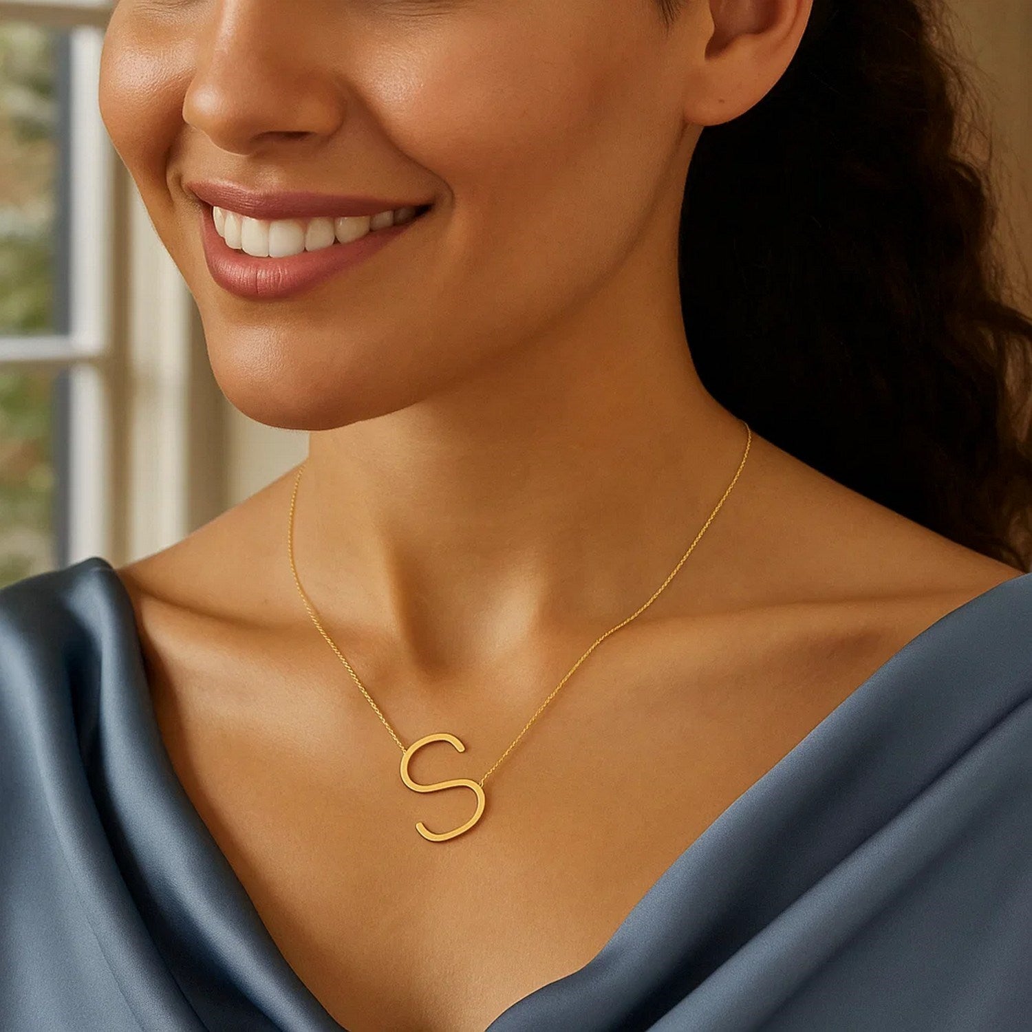 14K Yellow Gold Yours Truly Large Initial S Necklace