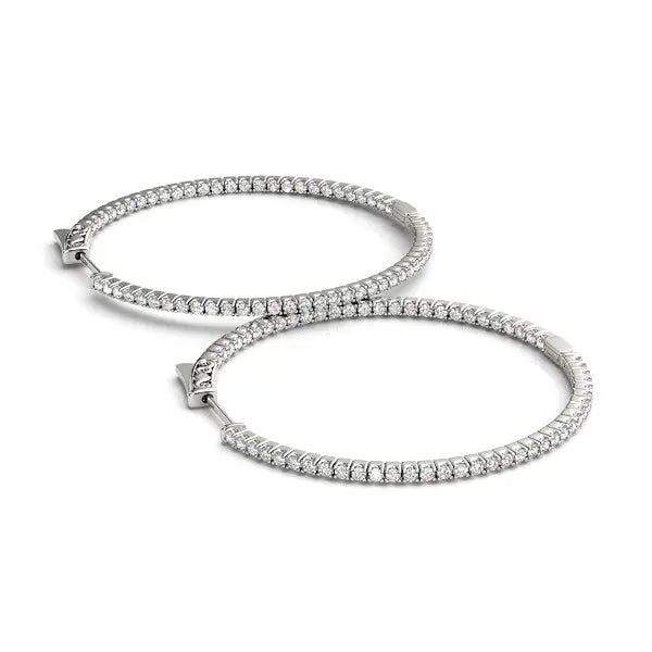 Slim Two Sided Diamond Hoop Earrings | 14K Gold  Hoop Earrings DEEVE